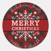 Sticker Rond Nom et adresse du flocon de neige Joyeux Noël en p (Devant)