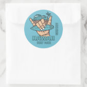 Sticker Rond Nom et emplacement personnalisés Surf Shaka (Sac)