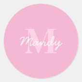 Sticker Rond Nom et monogramme curieux à l'air mignon | Rose (Devant)