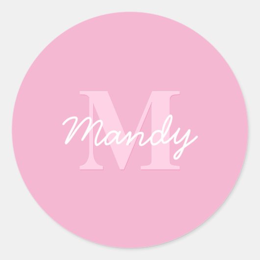 Sticker Rond Nom et monogramme curieux à l'air mignon | Rose (Devant)