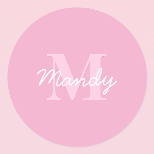 Sticker Rond Nom et monogramme curieux à l'air mignon | Rose