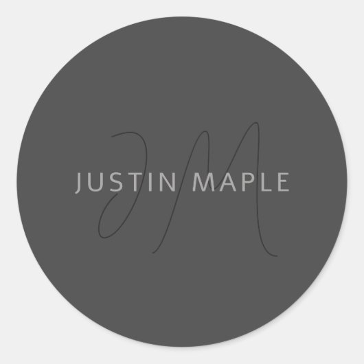 Sticker Rond Nom et monogramme du cool | gris foncé (Devant)