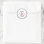 Sticker Rond Nom et monogramme encadrés | Gris clair et rose (Sac)