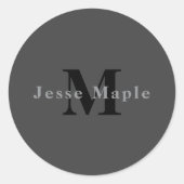 Sticker Rond Nom et monogramme | Gris foncé (Devant)
