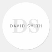 Sticker Rond Nom et monogramme modernes | Blanc, gris clair et  (Devant)