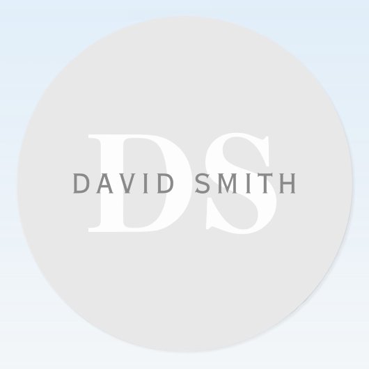 Sticker Rond Nom et monogramme modernes | Blanc gris clair et f