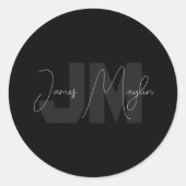 Sticker Rond Nom et monogramme modernes | Gris et noir (Devant)