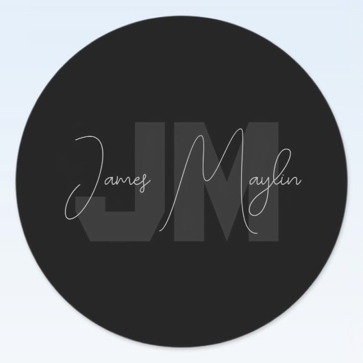 Sticker Rond Nom et monogramme modernes | Gris et noir