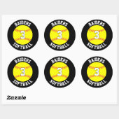 Sticker Rond Nom et numéro de l'équipe de softball Personnalisé (Feuille)