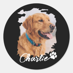 Sticker Rond Nom et photo de typographie moderne simple et cool