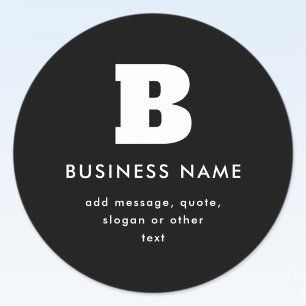 Sticker Rond Nom et slogan commercial modifiables Noir et bla