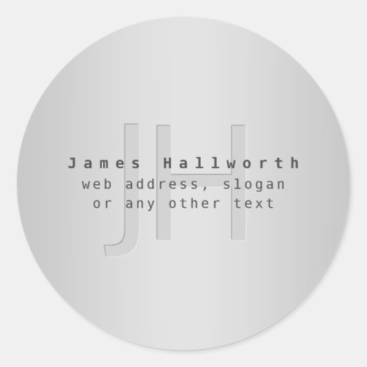 Sticker Rond Nom et Slogan modifiable moderne | Gradient gris (Devant)