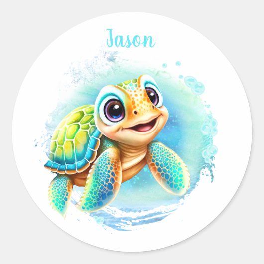 Sticker Rond Nom été de la Tortue mignonne Garçon (Devant)