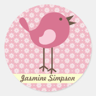 Sticker Rond Nom Étiquettes/Stickers Oiseau rose - Daisy Design