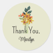 Sticker Rond Nom, Fleurs Qualisées Papier, Merci 1,5 po (Devant)