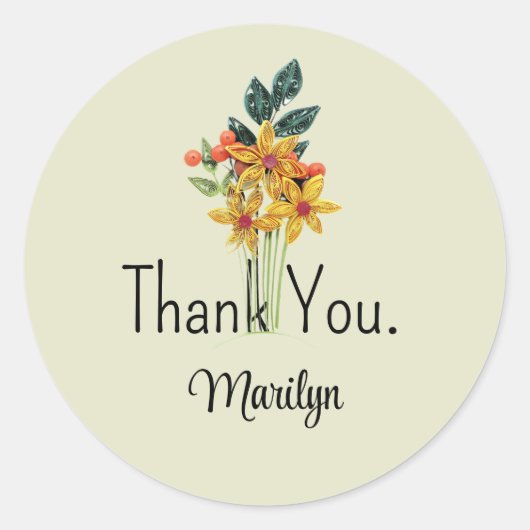 Sticker Rond Nom, Fleurs Qualisées Papier, Merci 1,5 po (Devant)