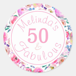 Sticker Rond Nom floral Cinquante et fabuleux rose violet Roses