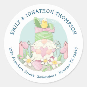 Sticker Rond Nom Gnome de Pâques mignonne Adresse de retour Ros