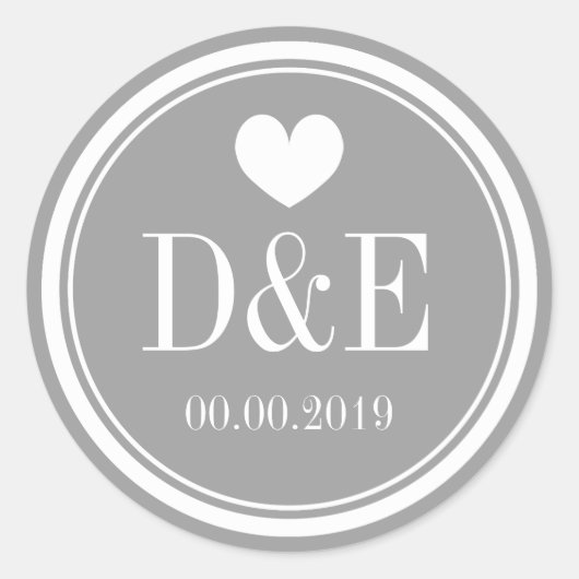 Sticker Rond Nom gris élégant monogramme mariage faveurs autoco (Devant)