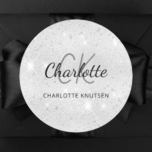 Sticker Rond Nom initial du monogramme de parties scintillant a