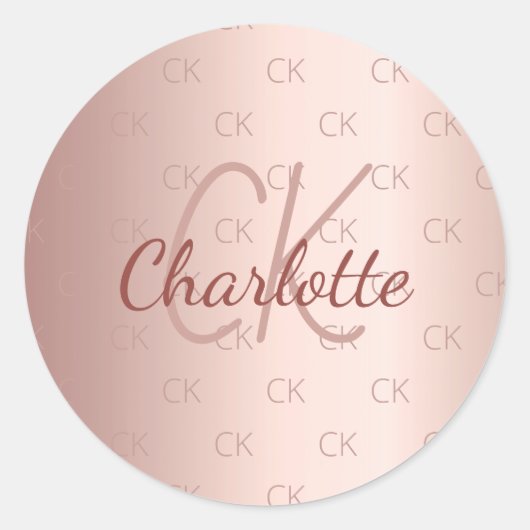 Sticker Rond Nom initial du monogramme or rose (Devant)