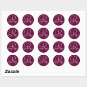 Sticker Rond Nom initial R plus prénoms Vin et gris (Feuille)