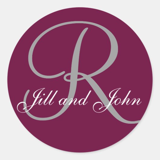 Sticker Rond Nom initial R plus prénoms Vin et gris (Devant)