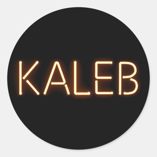Sticker Rond Nom Kaleb dans les lumières brillantes du néon (Devant)