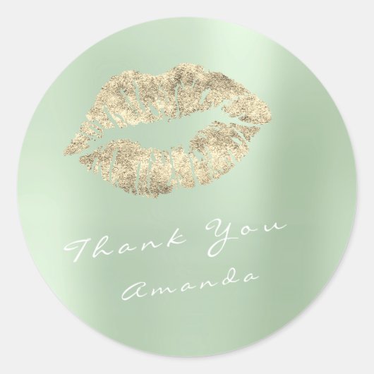Sticker Rond Nom Merci Metal Kiss Gold Mint Green Maquillage (Devant)