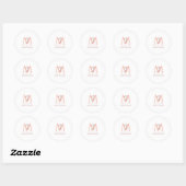 Sticker Rond Nom minimal du monogramme d'or rose blanche (Feuille)