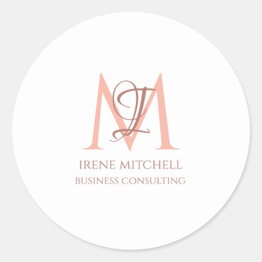 Sticker Rond Nom minimal du monogramme d'or rose blanche (Devant)