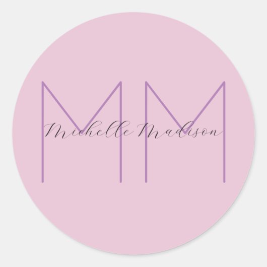 Sticker Rond Nom minimaliste monogramme Initiales écriture manu (Devant)