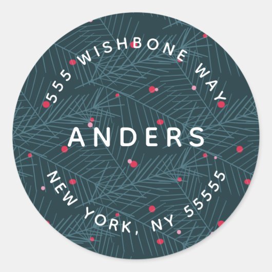 Sticker Rond Nom moderne Adresse d'épinette de vacances personn (Devant)