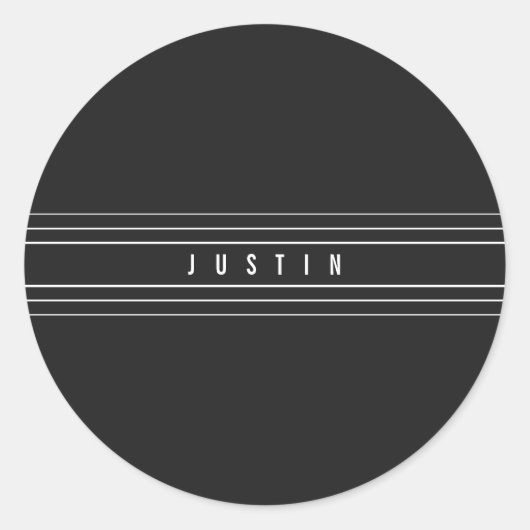 Sticker Rond Nom modifiable et bandes géométriques | Noir et bl (Devant)