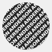 Sticker Rond Nom modifiable répété en gras | Blanc noir simple (Devant)