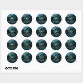Sticker Rond Nom & Monogramme, Agate noir Turquoise, Texte blan (Feuille)
