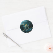 Sticker Rond Nom & Monogramme, Agate noir Turquoise, Texte blan (Enveloppe)