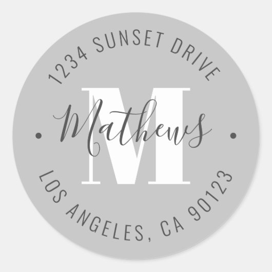 Sticker Rond Nom monogramme classique et texte circulaire | Gri (Devant)