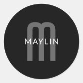 Sticker Rond Nom Monogramme d'apparence moderne | Noir gris bla (Devant)