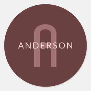Sticker Rond Nom Monogramme d'apparence moderne   Rouge marron