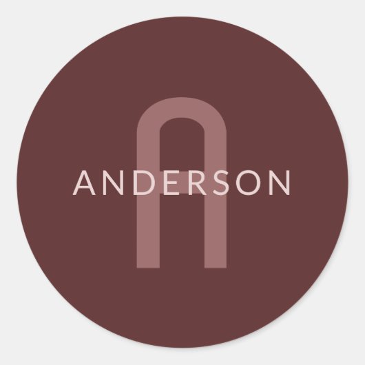 Sticker Rond Nom Monogramme d'apparence moderne | Rouge marron (Devant)