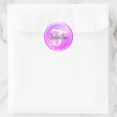 Sticker Rond Nom monogrammé ombré rose pastel violet élégant  (Sac)