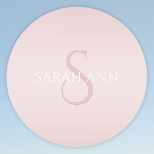 Sticker Rond Nom & monogramme ombré rose poudré moderne élégant