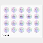 Sticker Rond Nom monographique en violet rose holographique (Feuille)