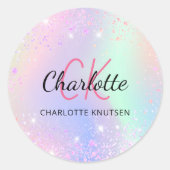 Sticker Rond Nom monographique en violet rose holographique (Devant)