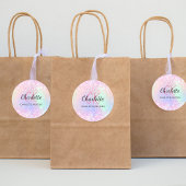 Sticker Rond Nom monographique en violet rose holographique