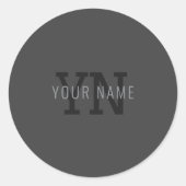 Sticker Rond Nom monographique moderne gris foncé (ou autre tex (Devant)