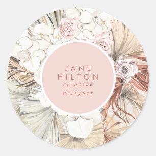 Sticker Rond Nom Pampas Grass Floral Company Boho Pink