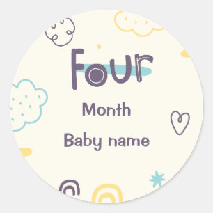 Sticker Rond Nom personnalisable bébé de quatre mois