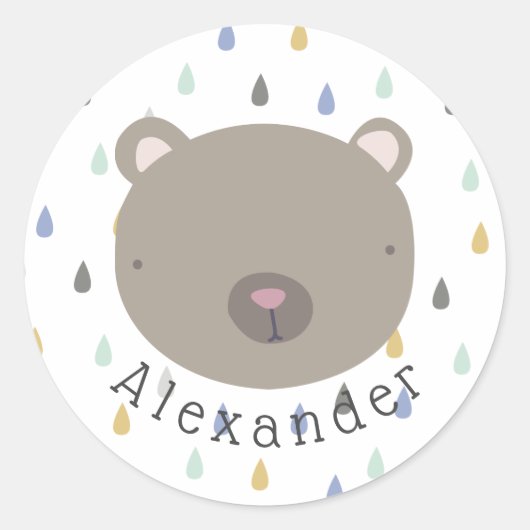 Sticker Rond Nom personnalisable Cute Bear (Devant)